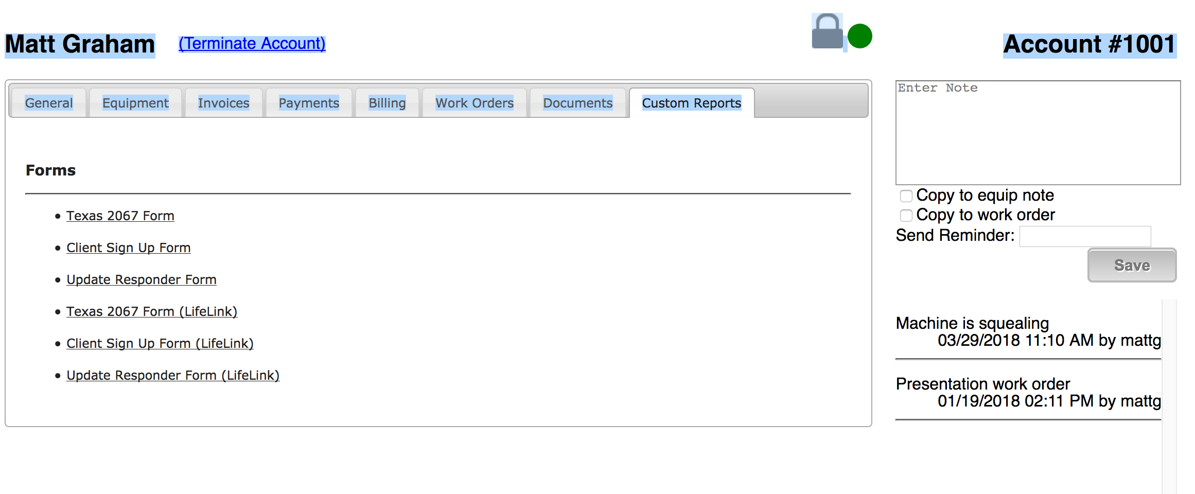 Customer Record Payments Section