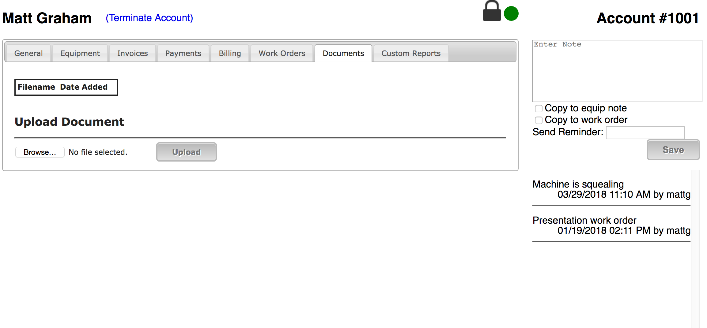 Customer Record Billing Section