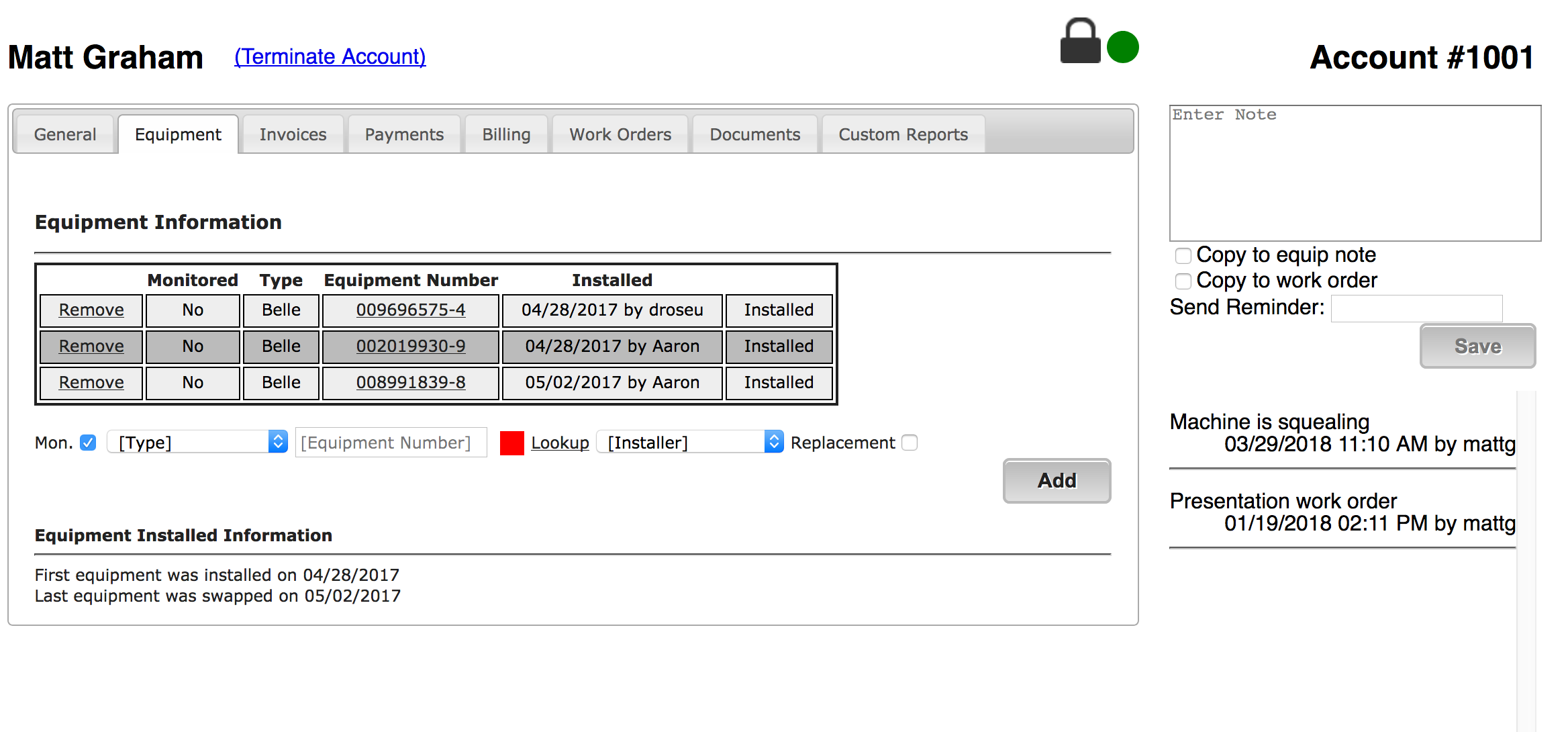 Customer Record Invoices Section